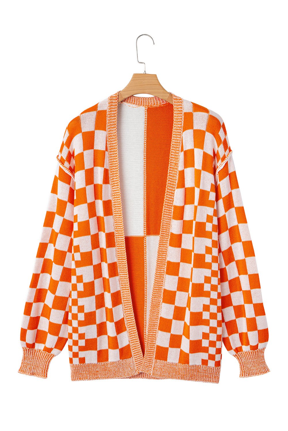 Orange Checkered Open Front Drop Shoulder Cardigan view 20