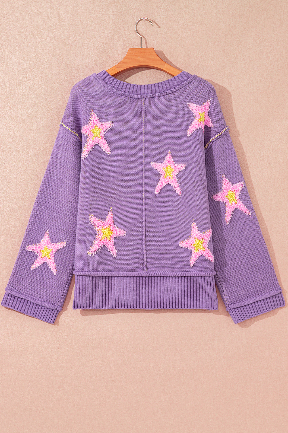 Lavendula Brushed Star Graphic V Neck Drop Shoulder Oversize Sweater view 17