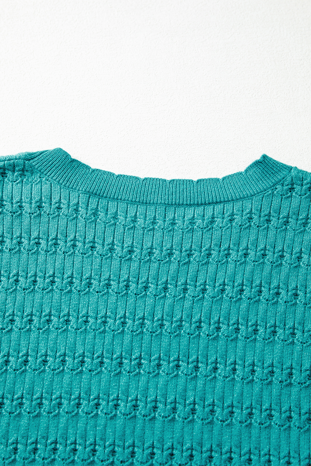 Sea Green Trendy Pattern Knit Ribbed Cuffs Crew Neck Sweater view 17