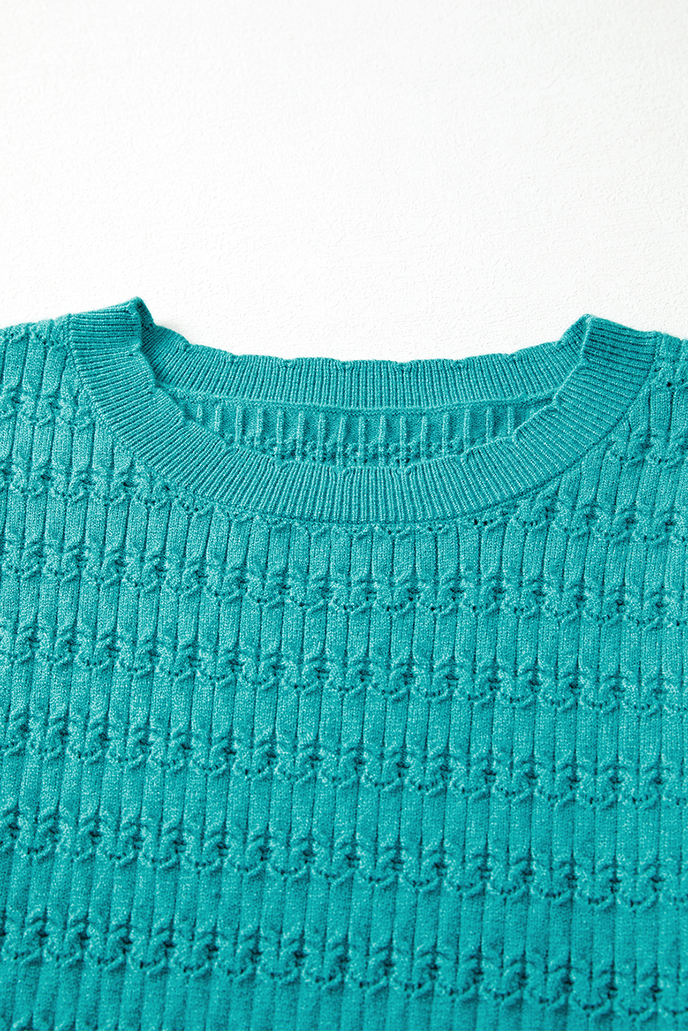 Sea Green Trendy Pattern Knit Ribbed Cuffs Crew Neck Sweater view 14