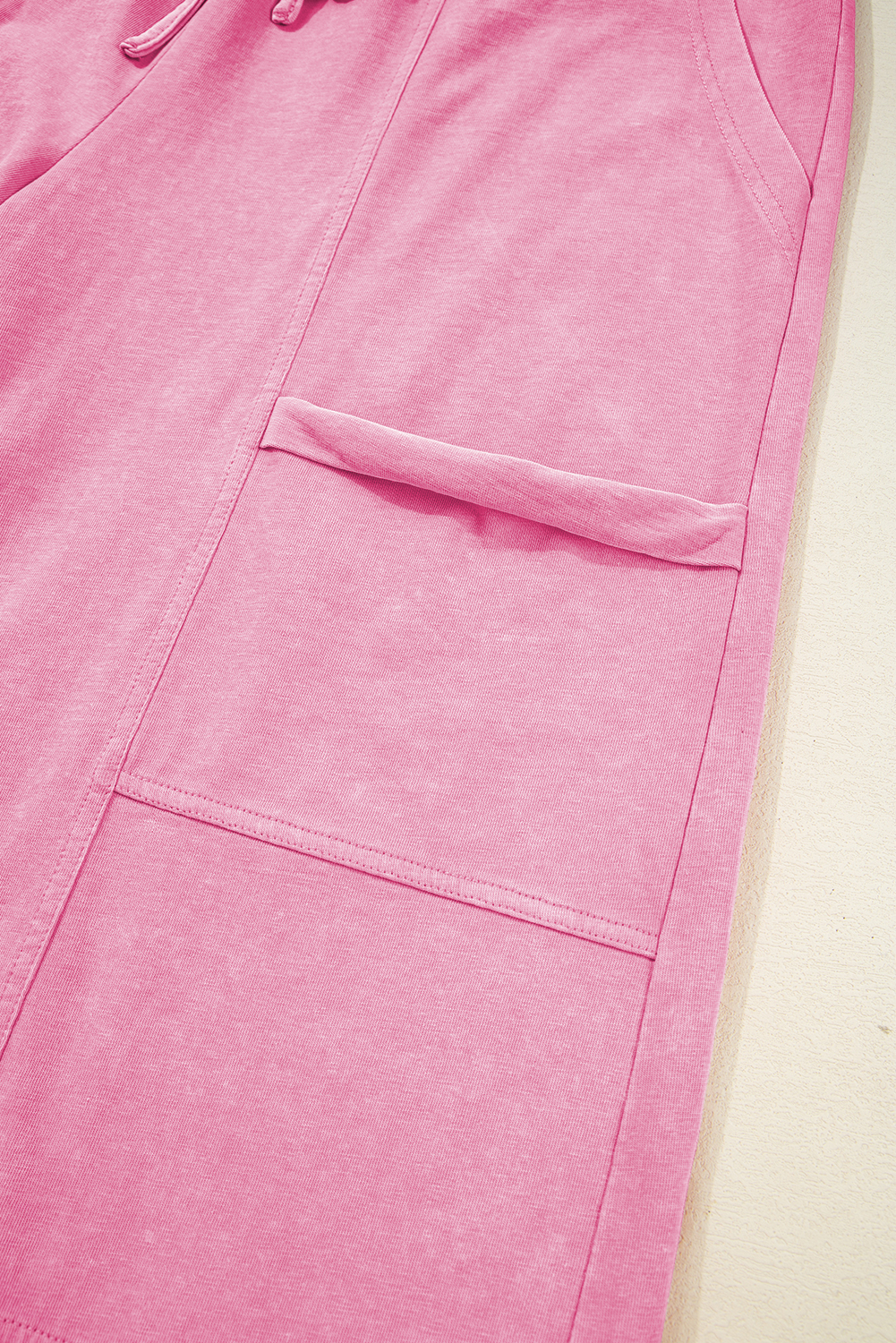 Bonbon Mineral Wash Exposed Seam Drawstring Elastic Waistband Wide Leg Cargo Pants view 17