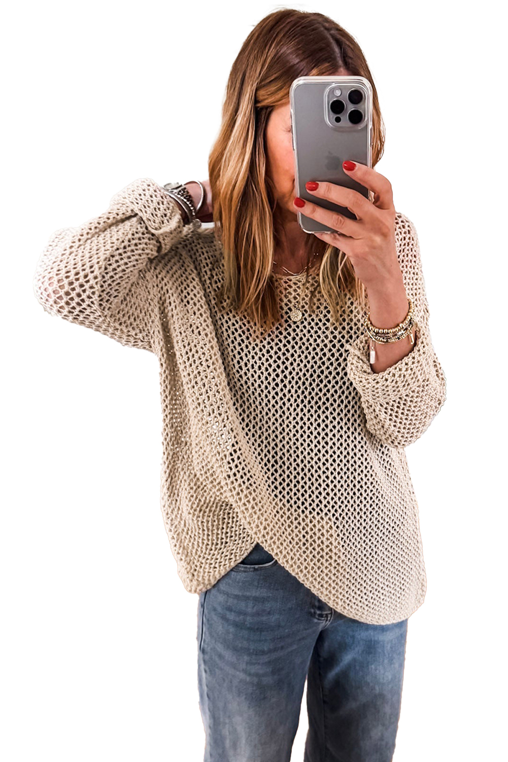 Smoke Gray Crochet Hollow-out Jumper Top Sweater view 26