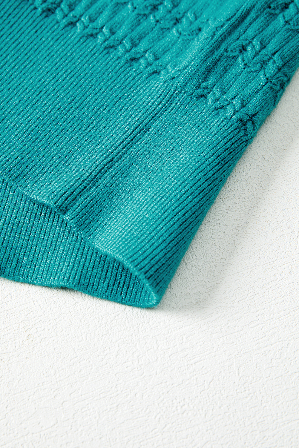 Sea Green Trendy Pattern Knit Ribbed Cuffs Crew Neck Sweater view 16
