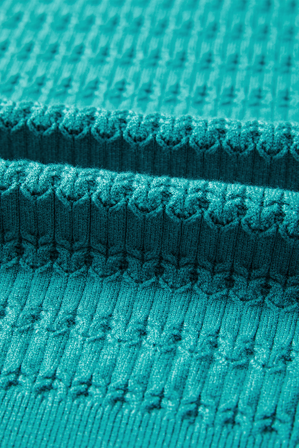 Sea Green Trendy Pattern Knit Ribbed Cuffs Crew Neck Sweater view 18