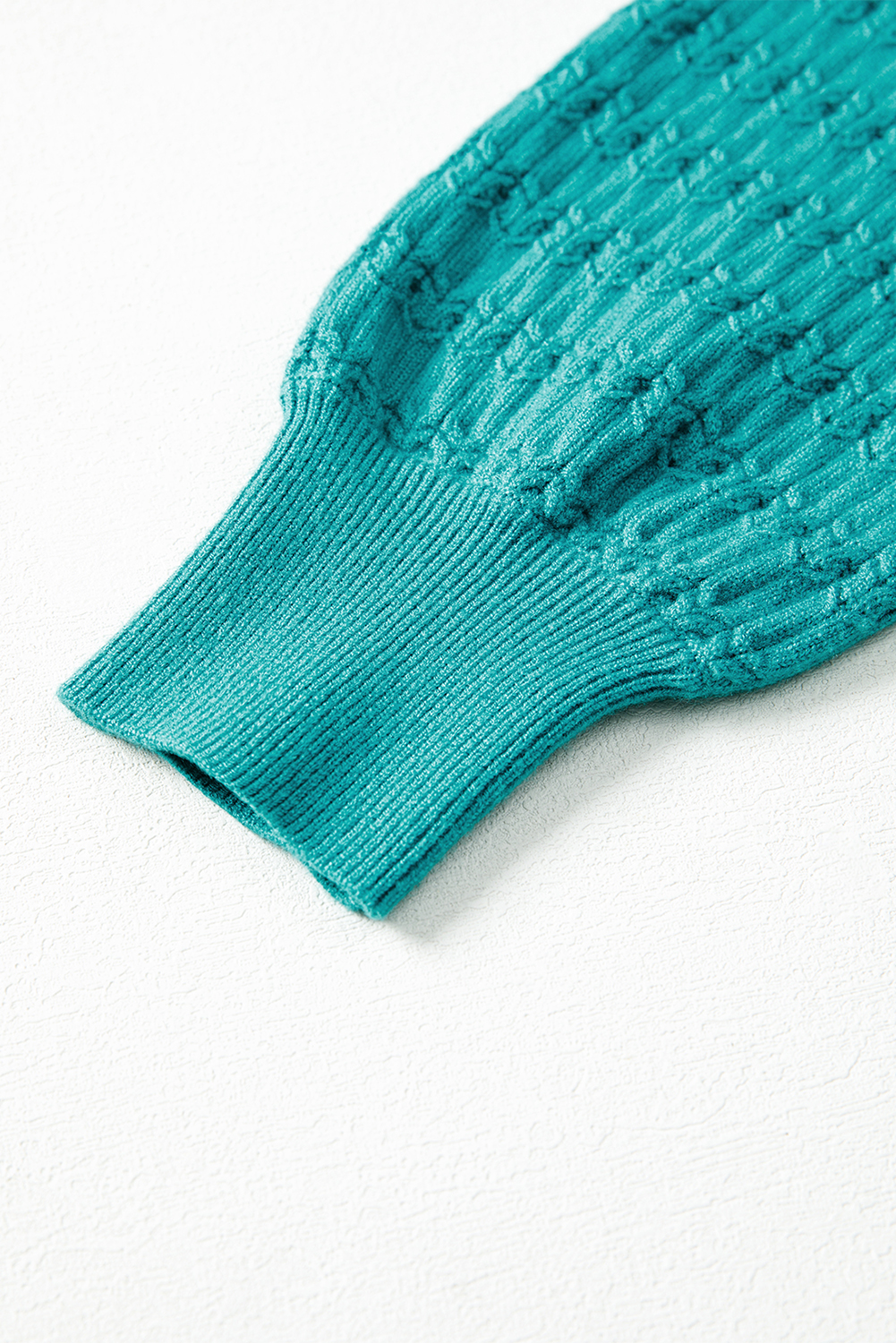 Sea Green Trendy Pattern Knit Ribbed Cuffs Crew Neck Sweater view 15