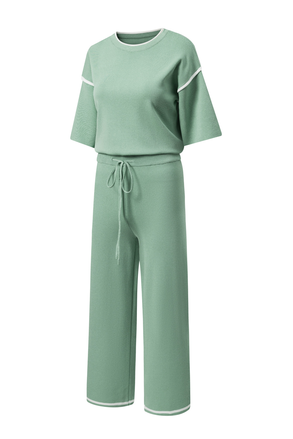 Canton Contrast Trim Half Sleeve Top Drawstring Pants Loose 2pcs Sweater Suit view 30