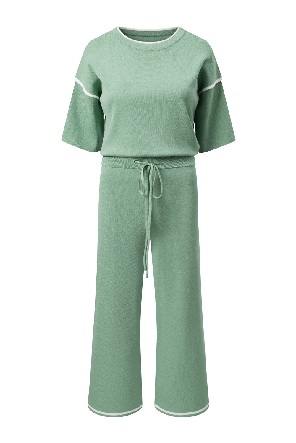 Canton Contrast Trim Half Sleeve Top Drawstring Pants Loose 2pcs Sweater Suit view 28