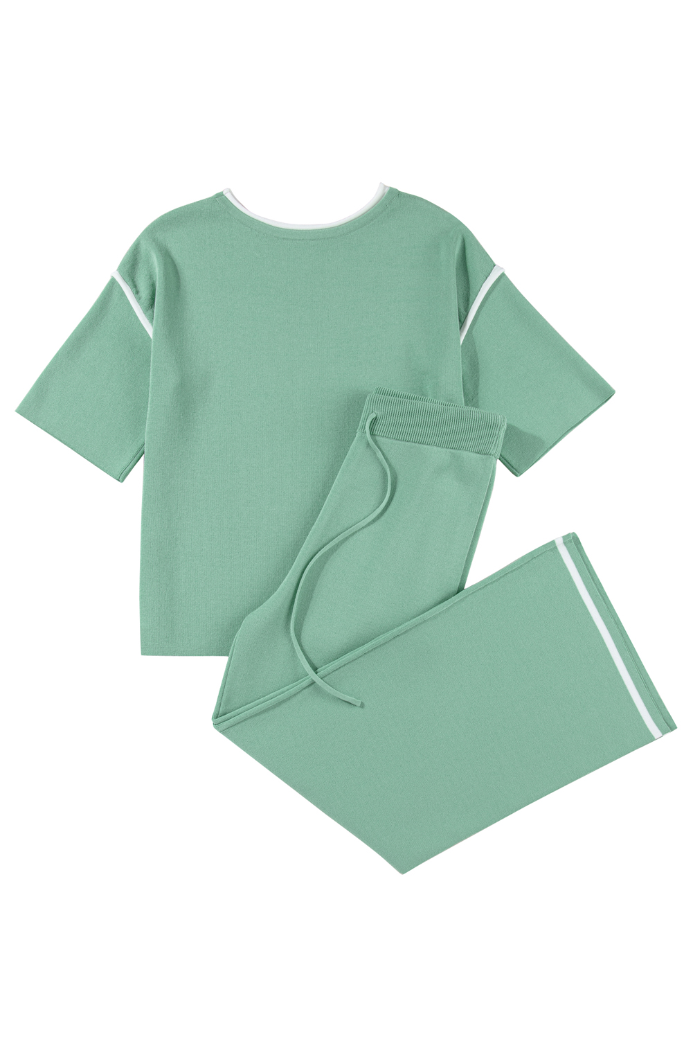 Canton Contrast Trim Half Sleeve Top Drawstring Pants Loose 2pcs Sweater Suit view 32