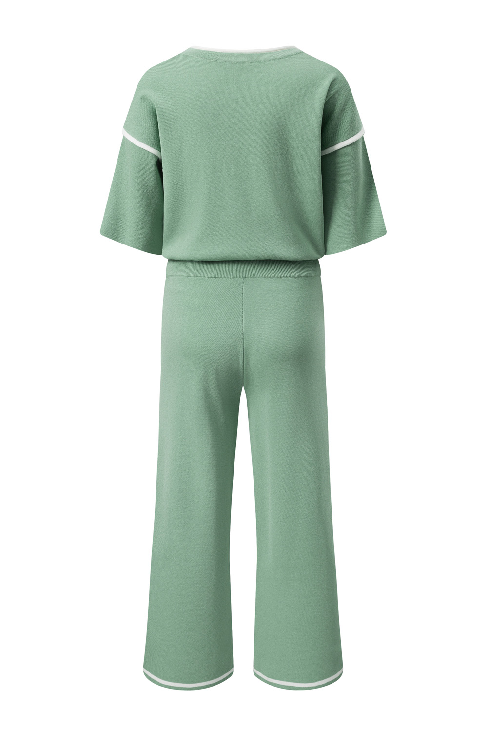Canton Contrast Trim Half Sleeve Top Drawstring Pants Loose 2pcs Sweater Suit view 29
