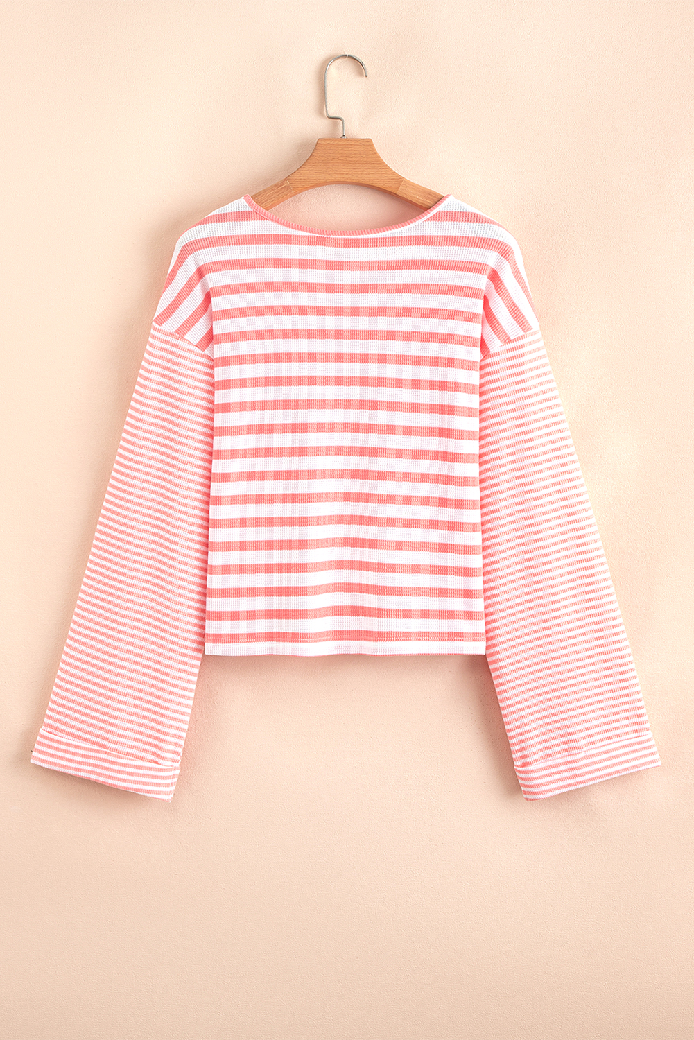 Pink Stripe Textured Contrast Dropped Long Sleeve Top view 15