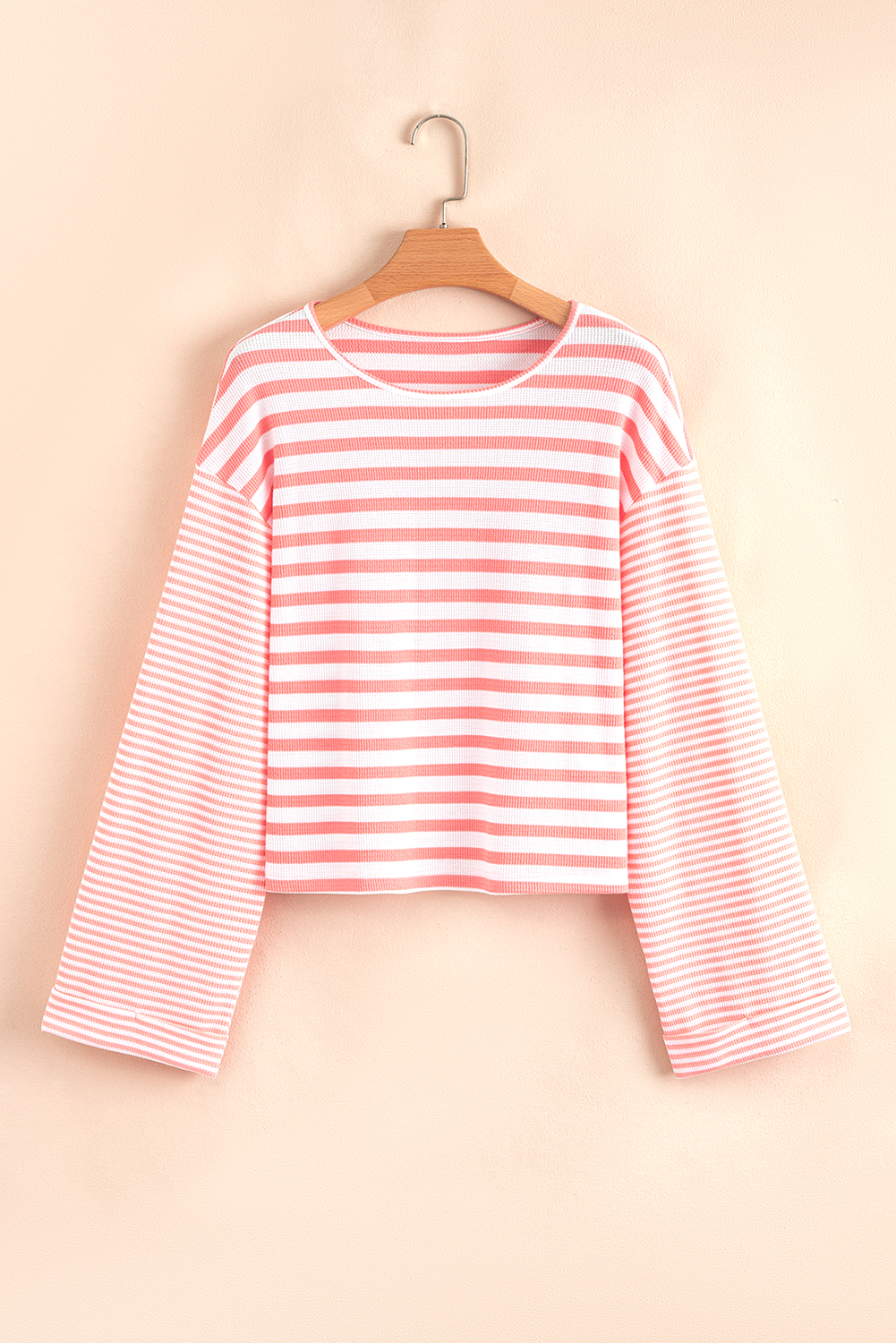 Pink Stripe Textured Contrast Dropped Long Sleeve Top view 14