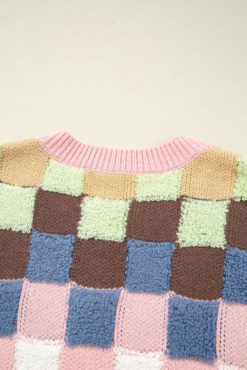 Multicolour Plush Checkered Pattern Button Front Cardigan Sweater view 16
