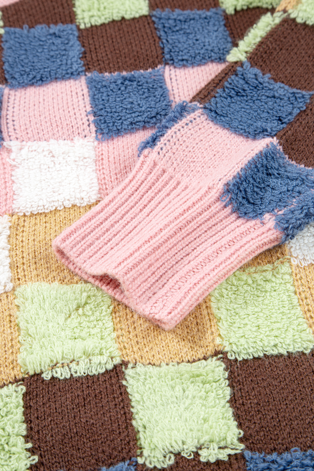 Multicolour Plush Checkered Pattern Button Front Cardigan Sweater view 17