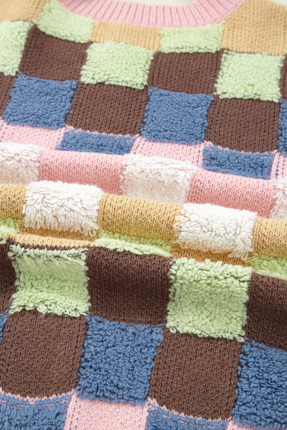 Multicolour Plush Checkered Pattern Button Front Cardigan Sweater view 21