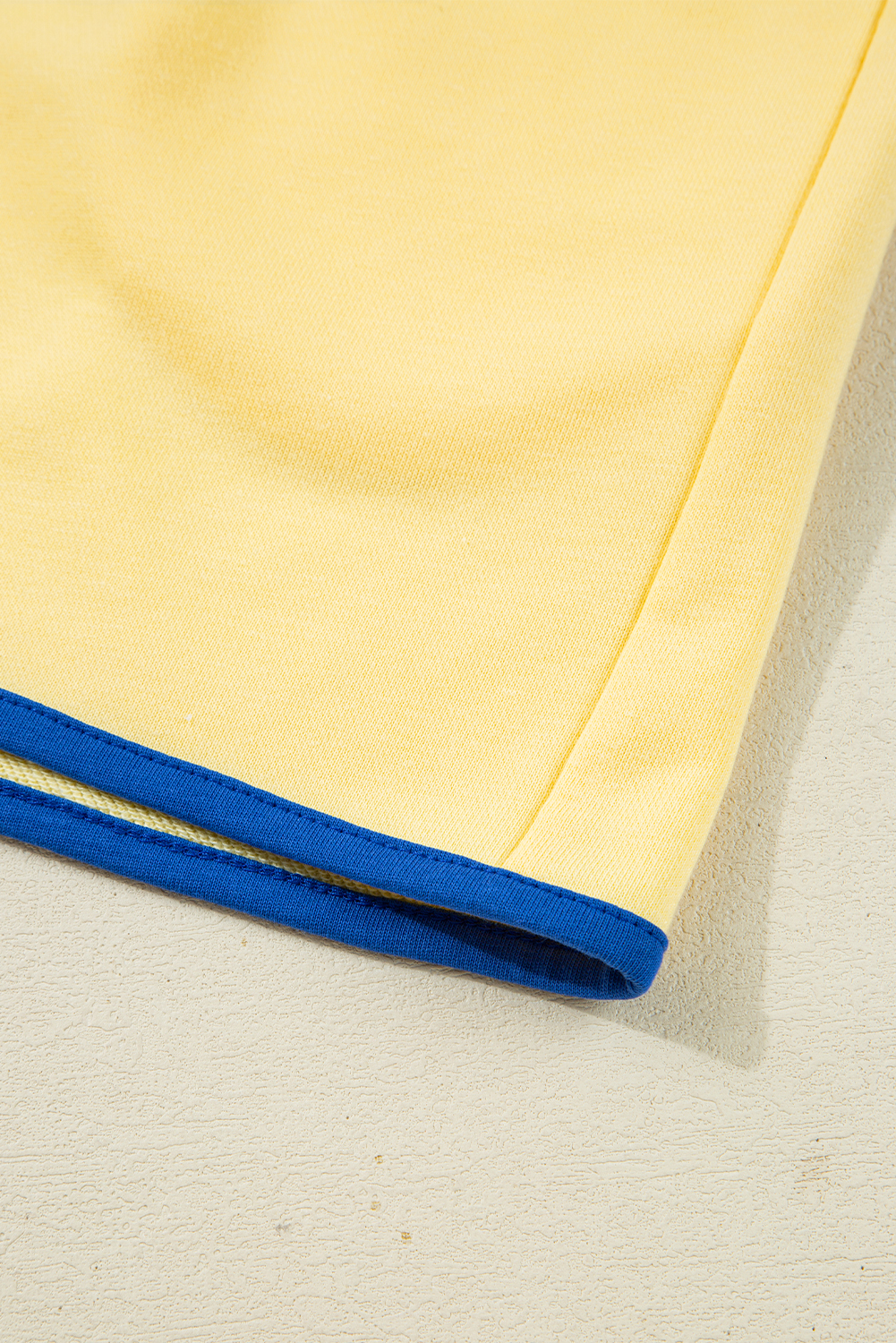 Yellow Color Block Patchwork Half Button Pullover and Shorts 2pcs Outfit view 19