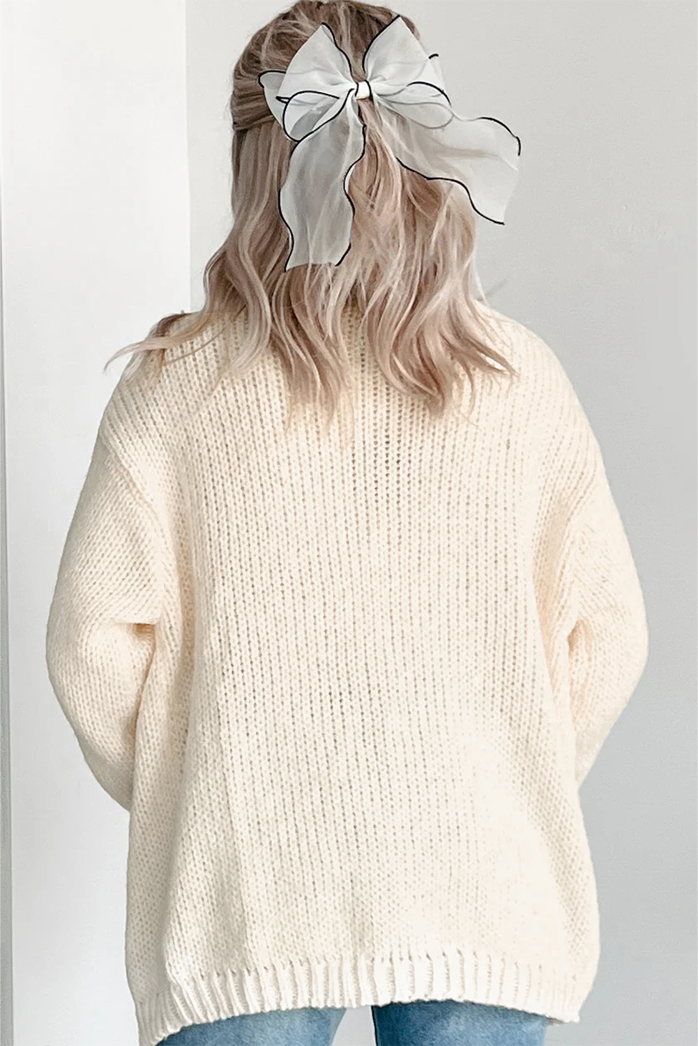 White Pumpkin Print Open Front Drop Shoulder Midi Cardigan view 10