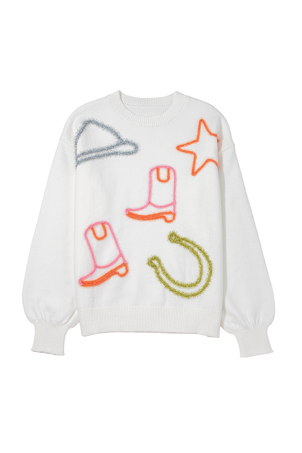 White Tinsel Western Boots Horseshoe Star Knit Crew Neck Sweater view 20