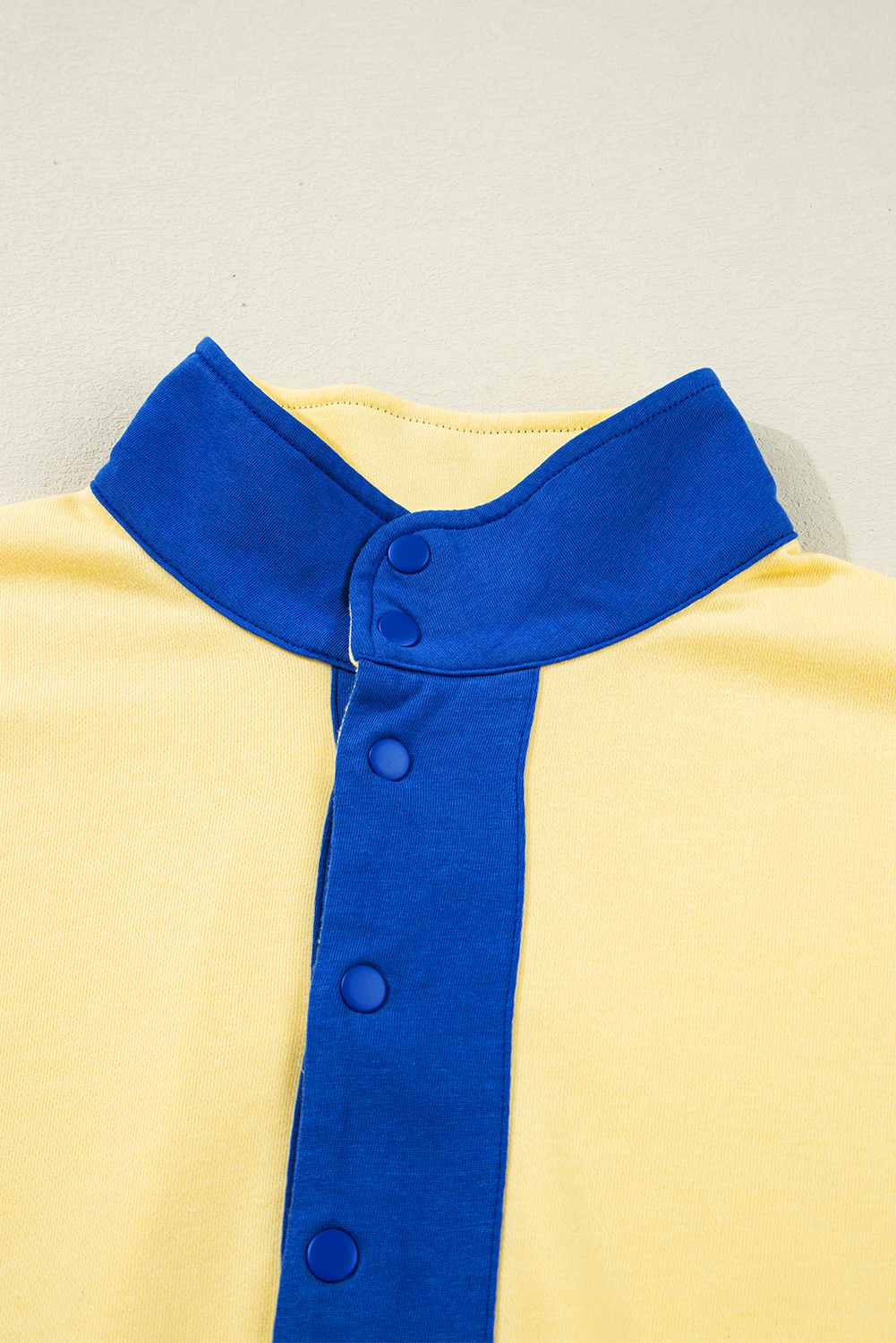 Yellow Color Block Patchwork Half Button Pullover and Shorts 2pcs Outfit view 10
