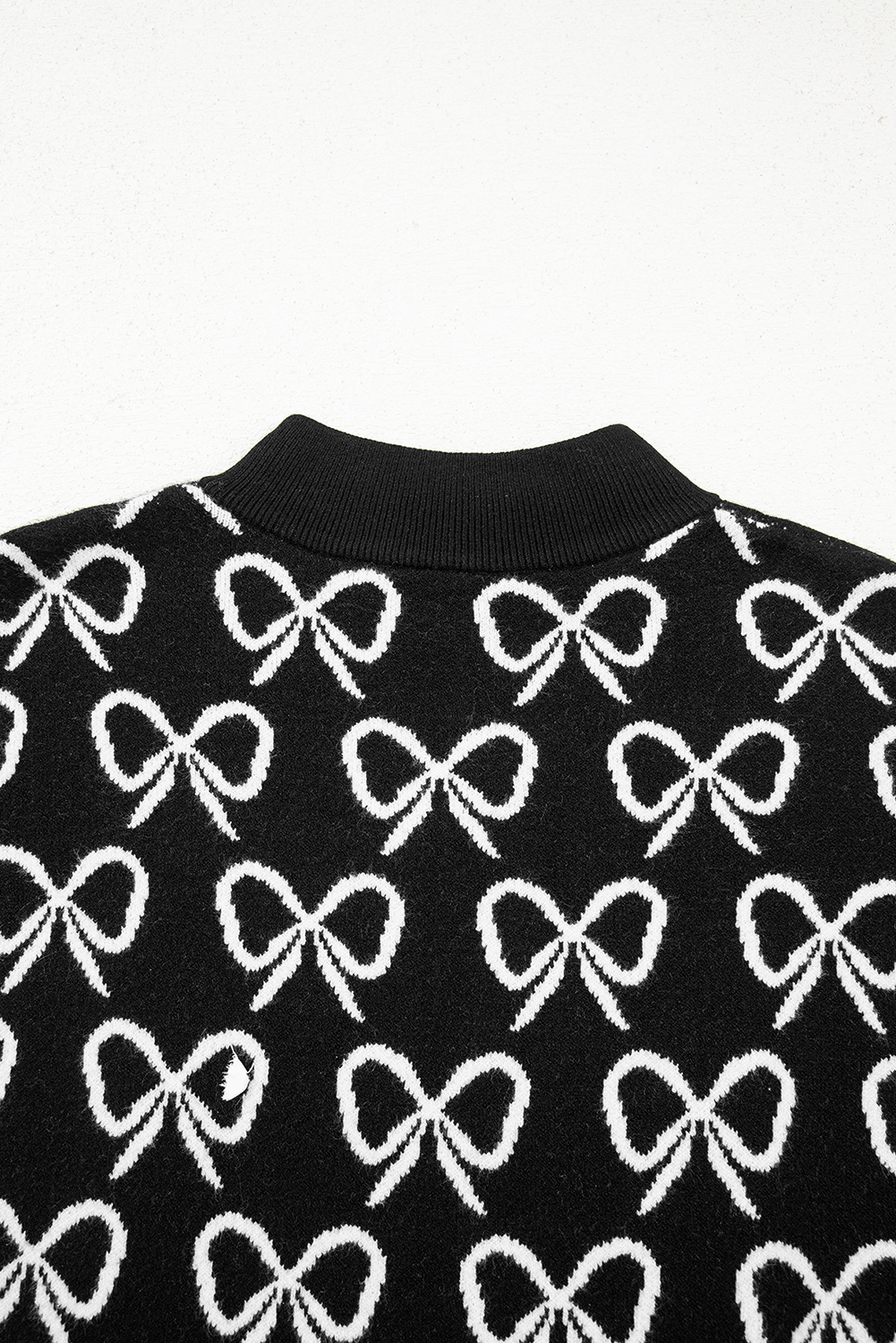 Black Cute Bow Pattern Drop Shoulder Zipped Collar Sweater view 13