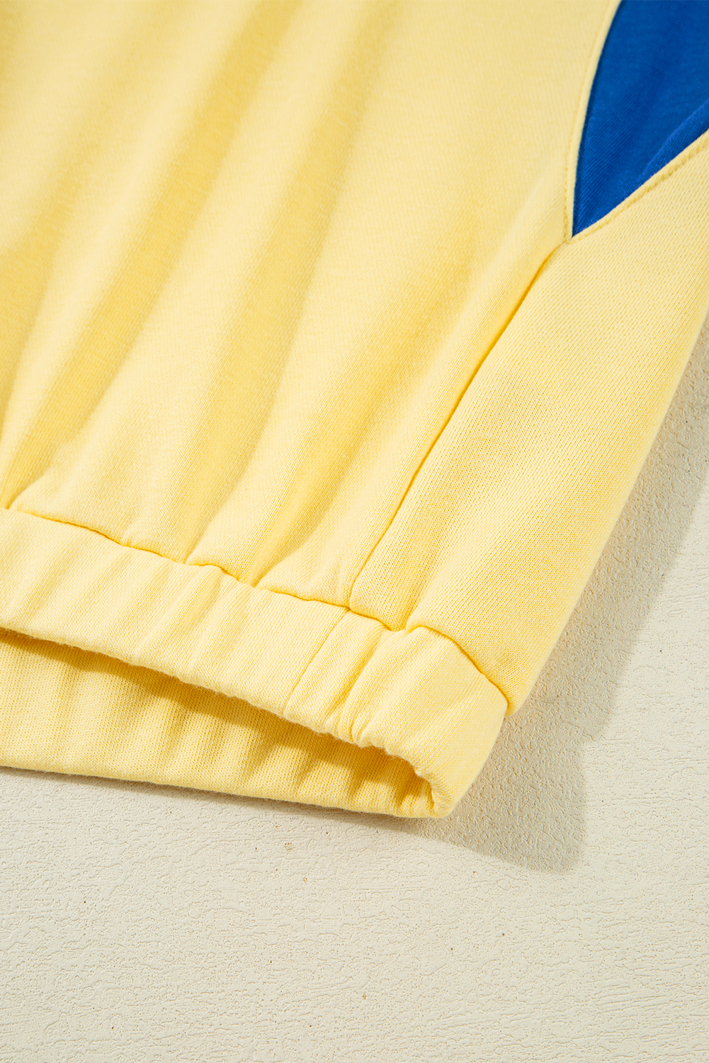 Yellow Color Block Patchwork Half Button Pullover and Shorts 2pcs Outfit view 13