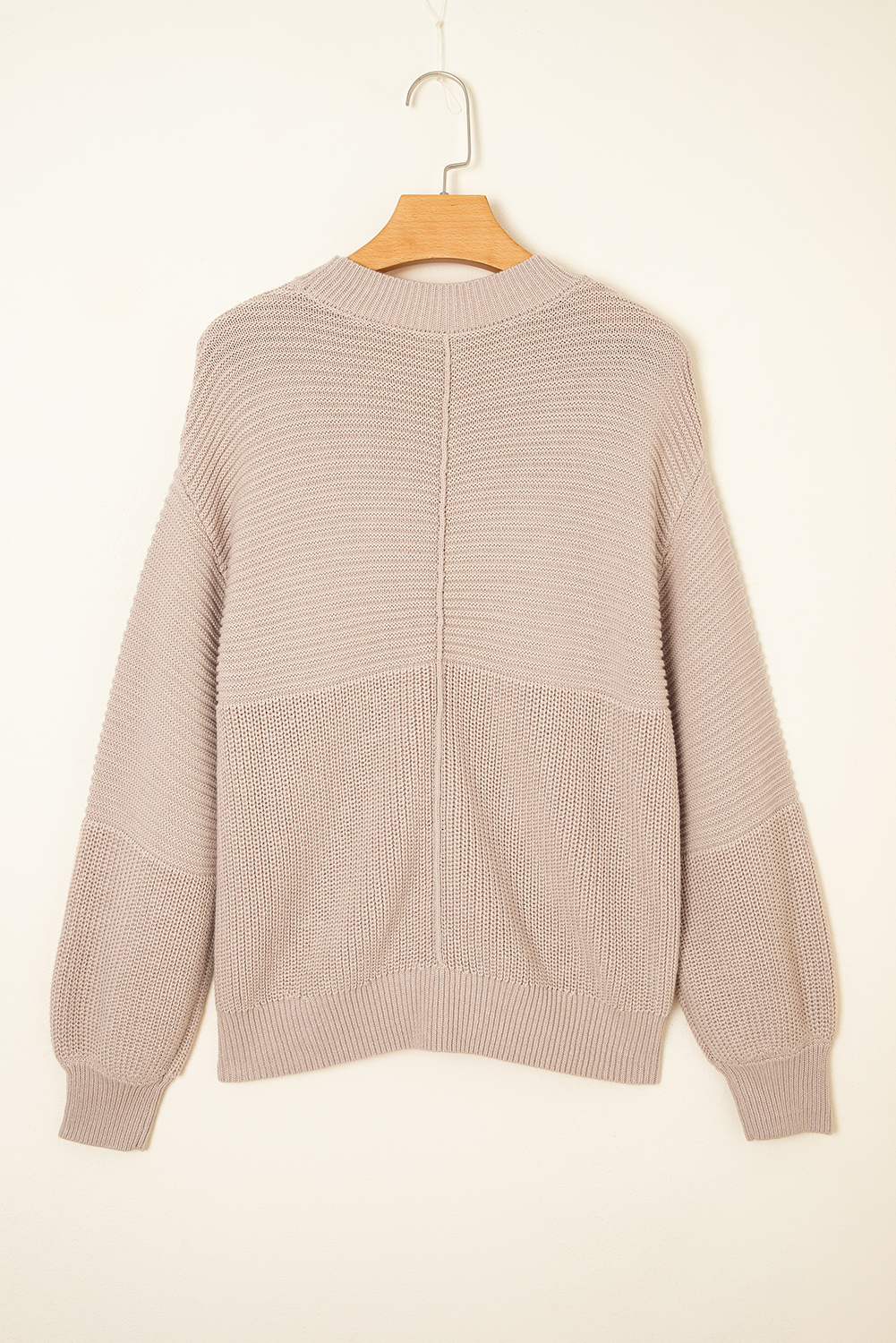 Parchment Mixed Texture Patchwork Knitted Puff Sleeve Sweater view 17