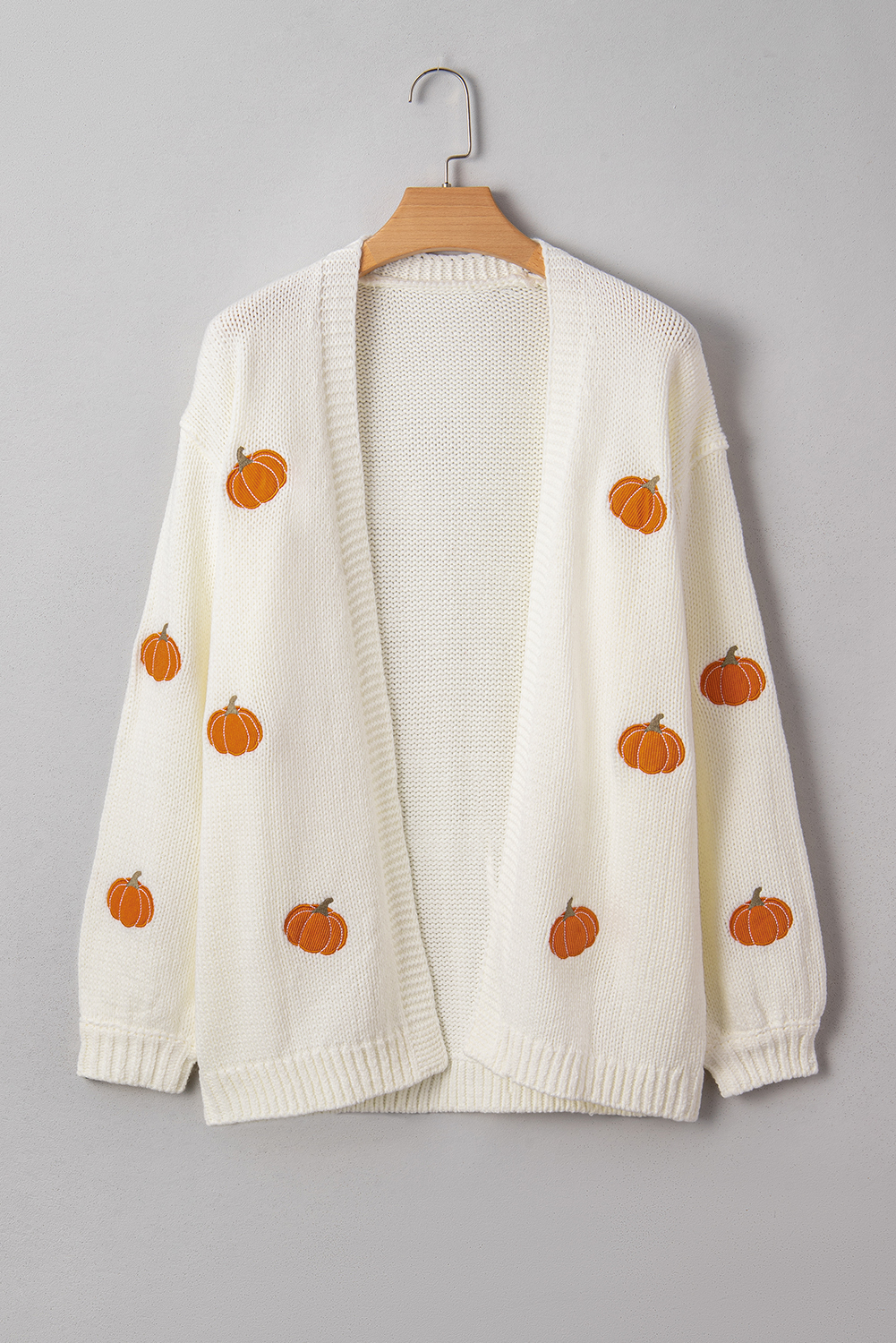 White Pumpkin Print Open Front Drop Shoulder Midi Cardigan view 13