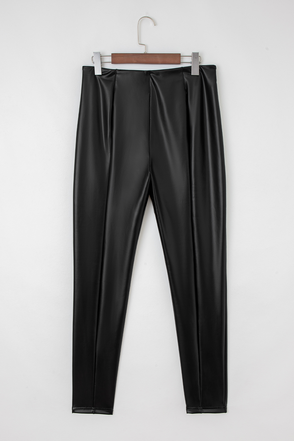 Black Faux Leather Seamed Leg High Waist Leggings view 11