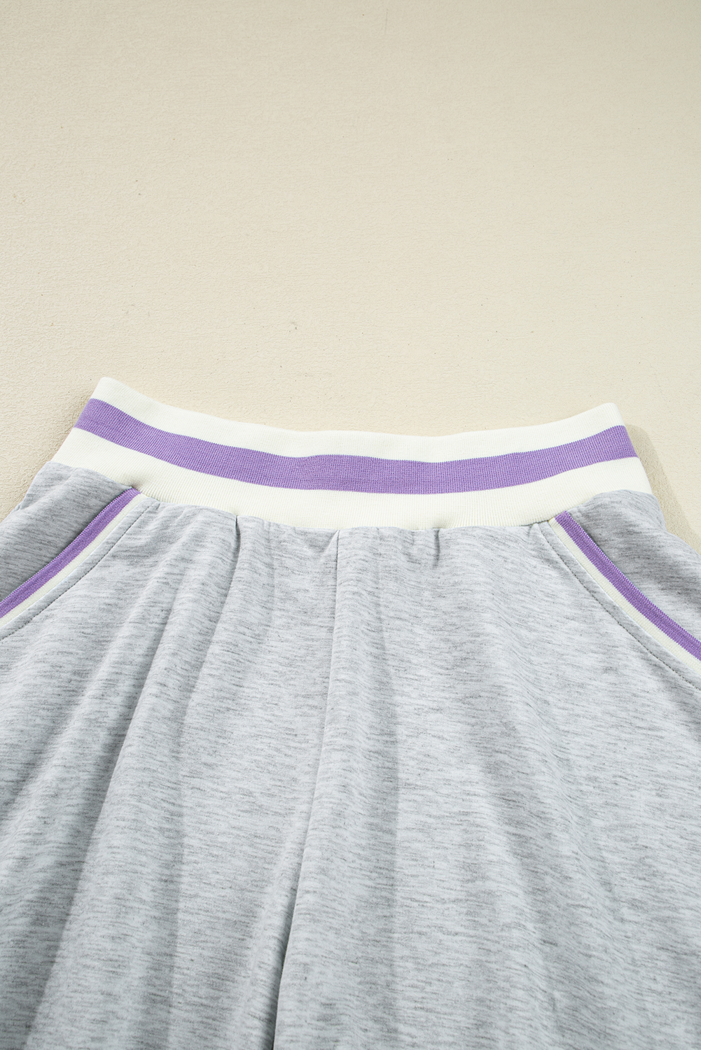 Light Grey Contrast Striped Bands Cropped Pullover and Athletic Short Set view 21
