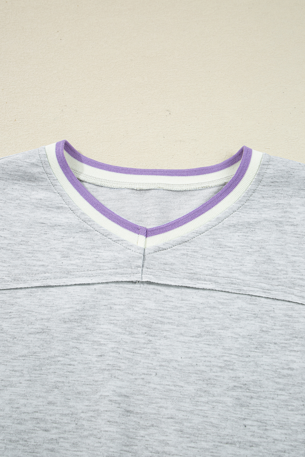 Light Grey Contrast Striped Bands Cropped Pullover and Athletic Short Set view 17