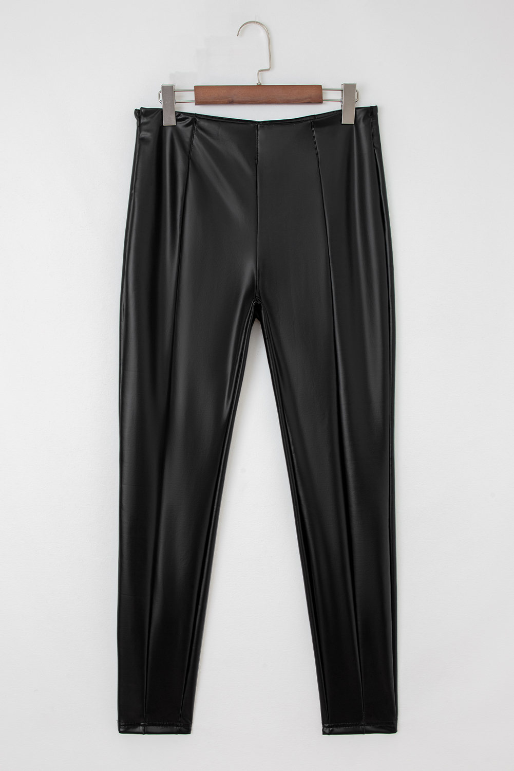 Black Faux Leather Seamed Leg High Waist Leggings view 10