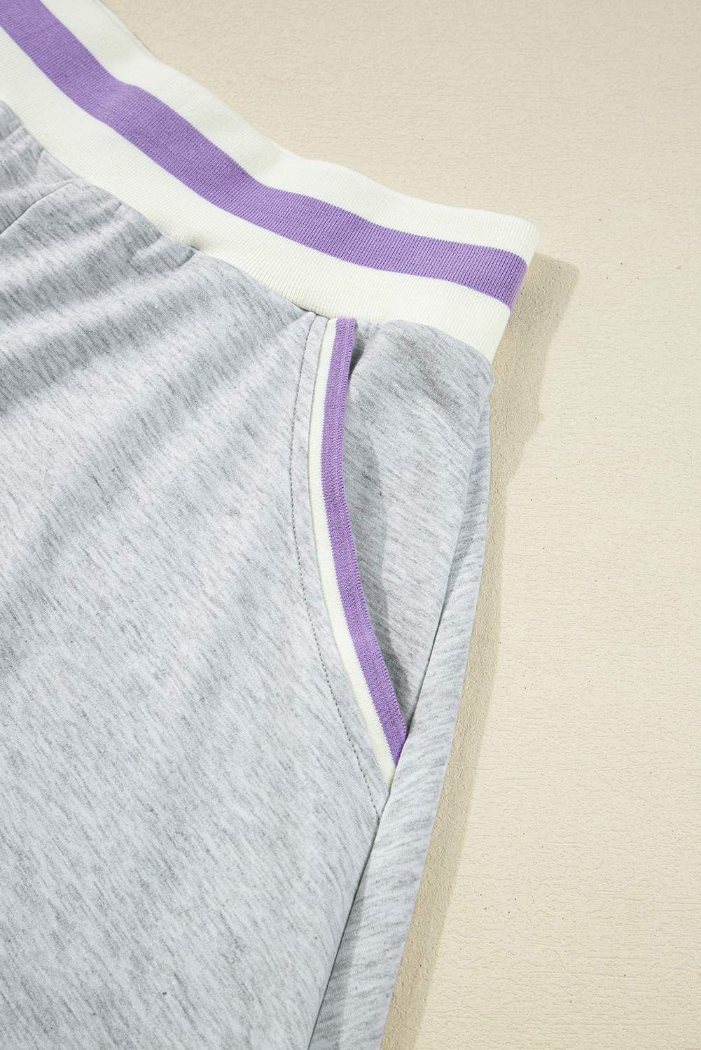 Light Grey Contrast Striped Bands Cropped Pullover and Athletic Short Set view 23