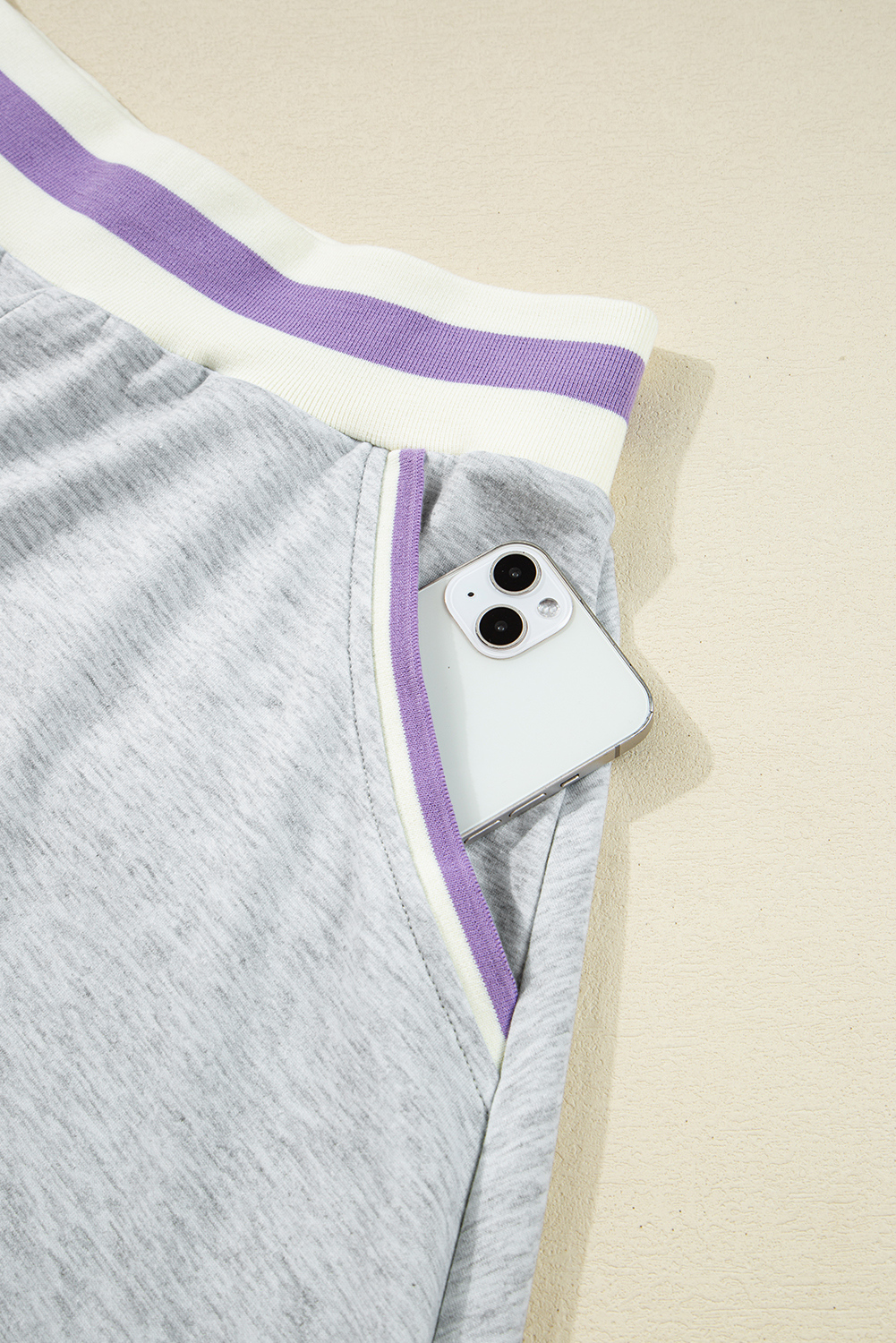 Light Grey Contrast Striped Bands Cropped Pullover and Athletic Short Set view 22
