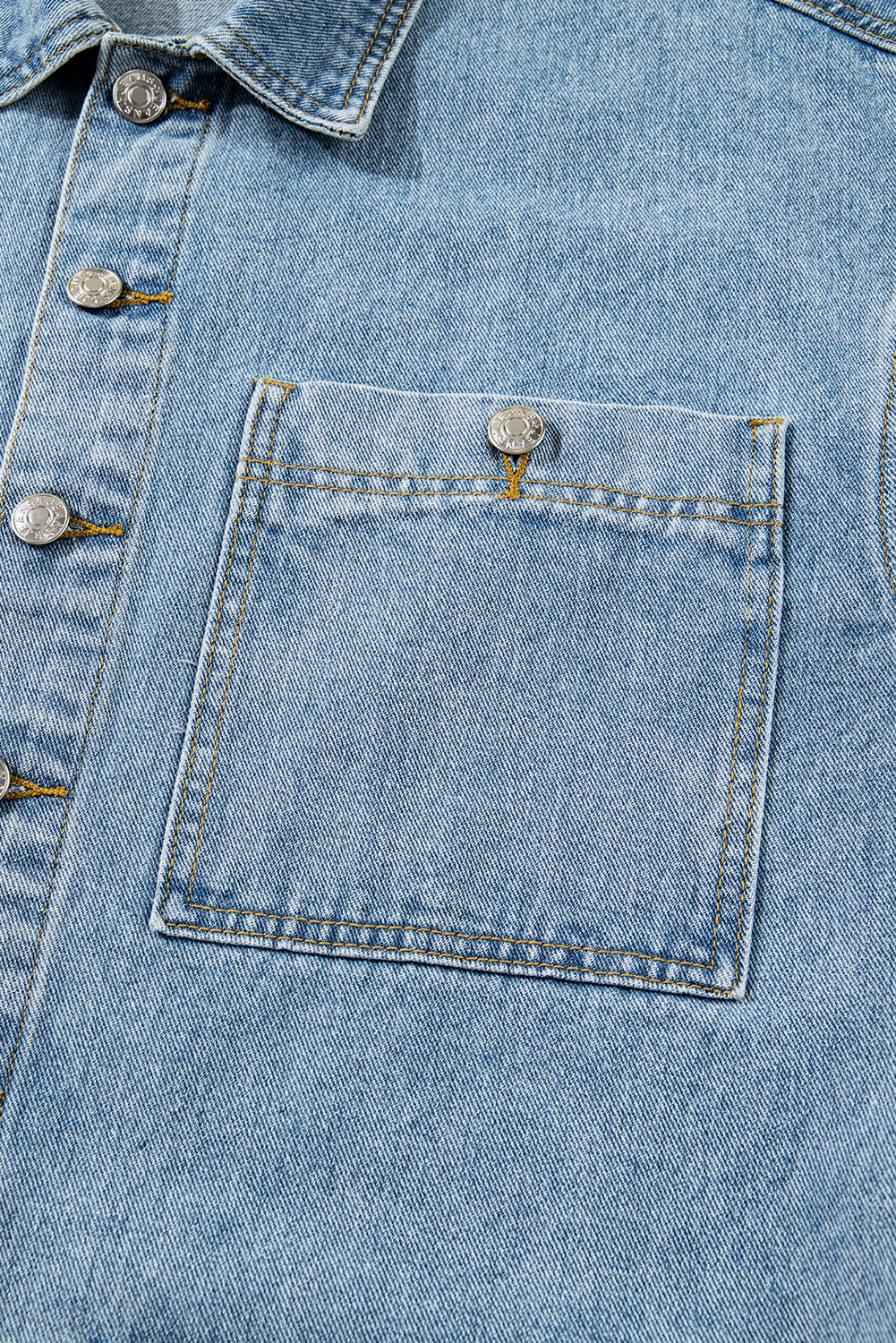 Beau Blue Multi Patched Pockets Side Tie up Boyfriend Style Denim Jacket view 17