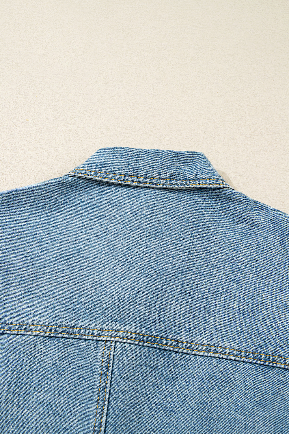 Beau Blue Multi Patched Pockets Side Tie up Boyfriend Style Denim Jacket view 12