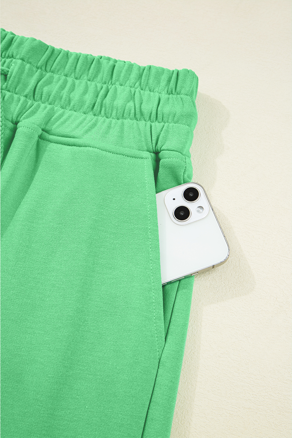 Bright Green Drop Shoulder Puff Sleeve Crop Pullover Drawstring Wide Leg Pants Set view 15