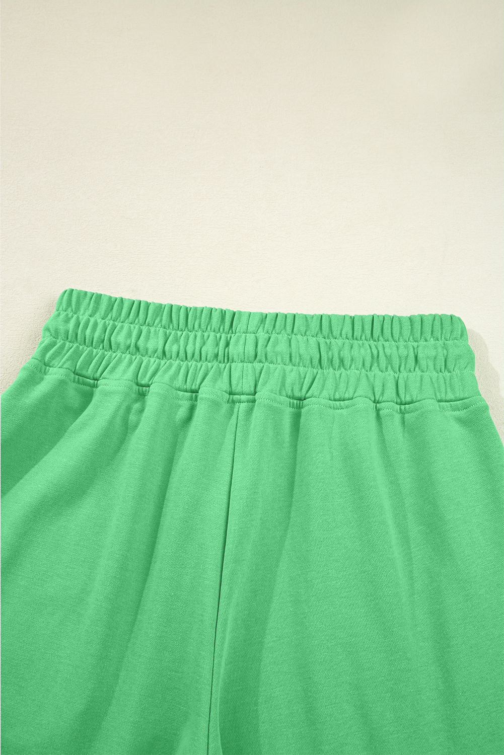 Bright Green Drop Shoulder Puff Sleeve Crop Pullover Drawstring Wide Leg Pants Set view 18