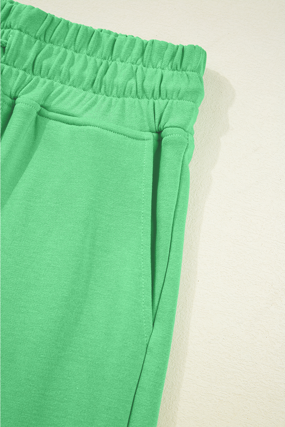 Bright Green Drop Shoulder Puff Sleeve Crop Pullover Drawstring Wide Leg Pants Set view 16