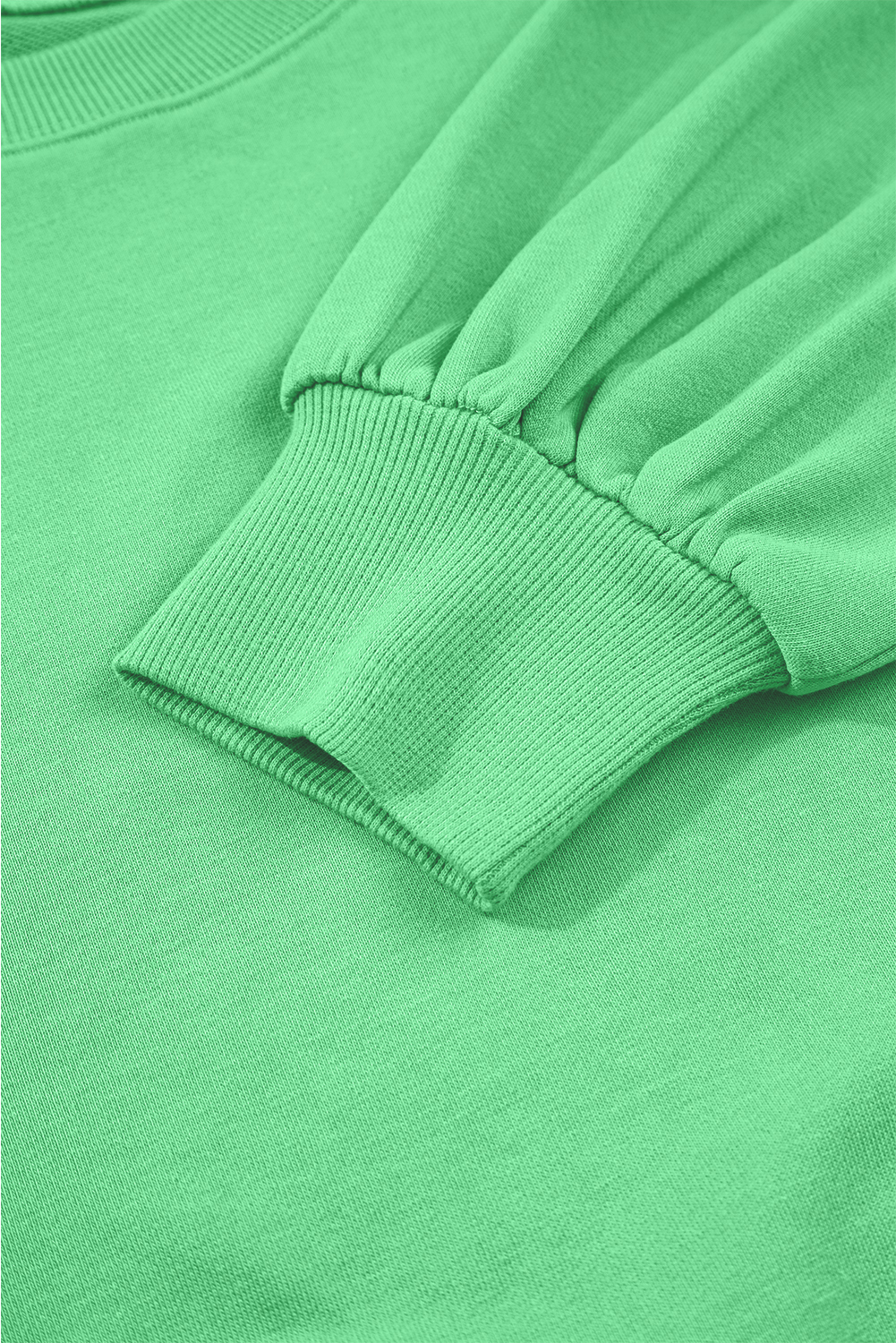 Bright Green Drop Shoulder Puff Sleeve Crop Pullover Drawstring Wide Leg Pants Set view 12