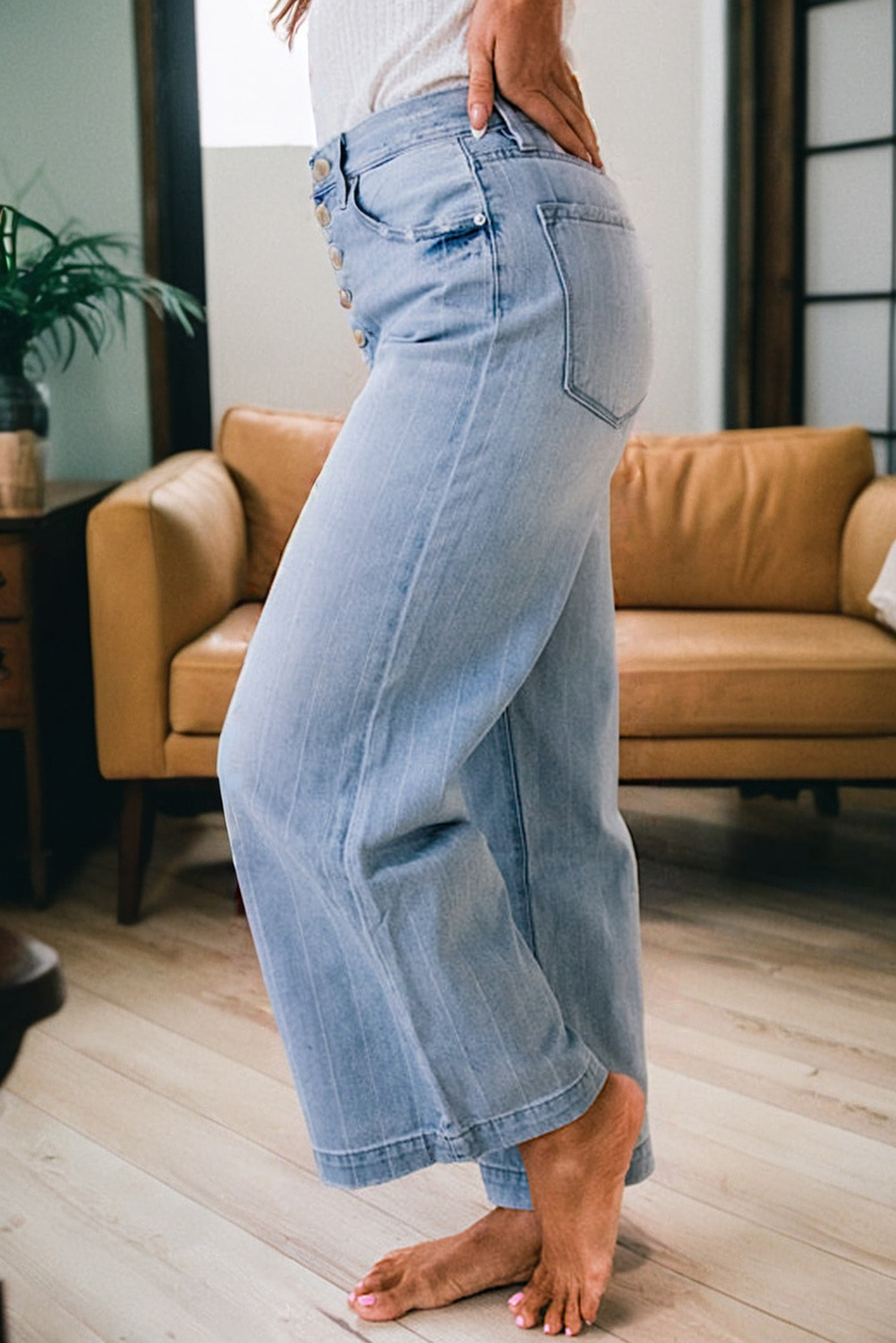 $ 22.11 - Beau Blue Multi Buttons Pinstripe Wide Leg Jeans - ds.dear ...
