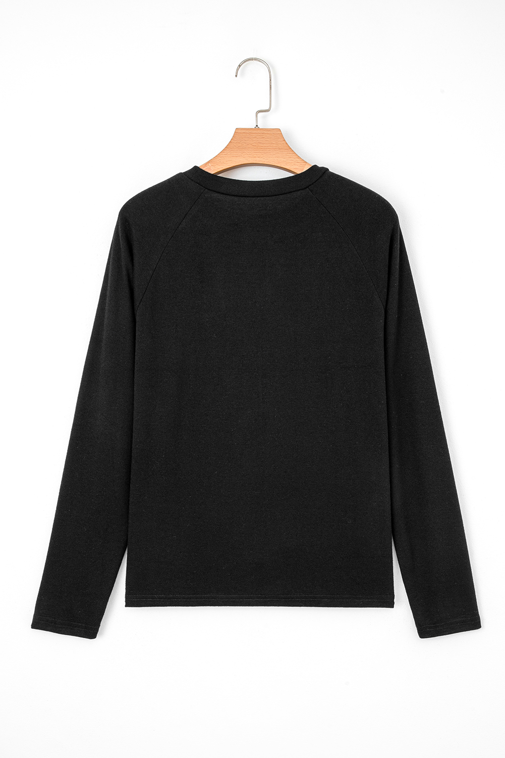 Black Solid Color Seam Detail Raglan Long Sleeve Top view 6