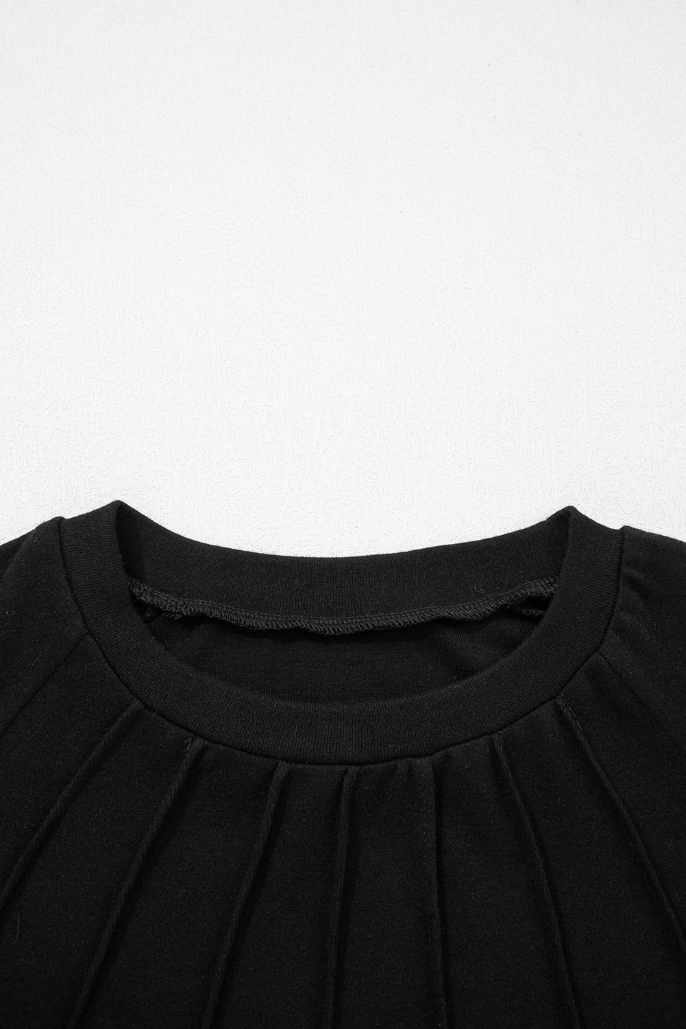 Black Solid Color Seam Detail Raglan Long Sleeve Top view 9