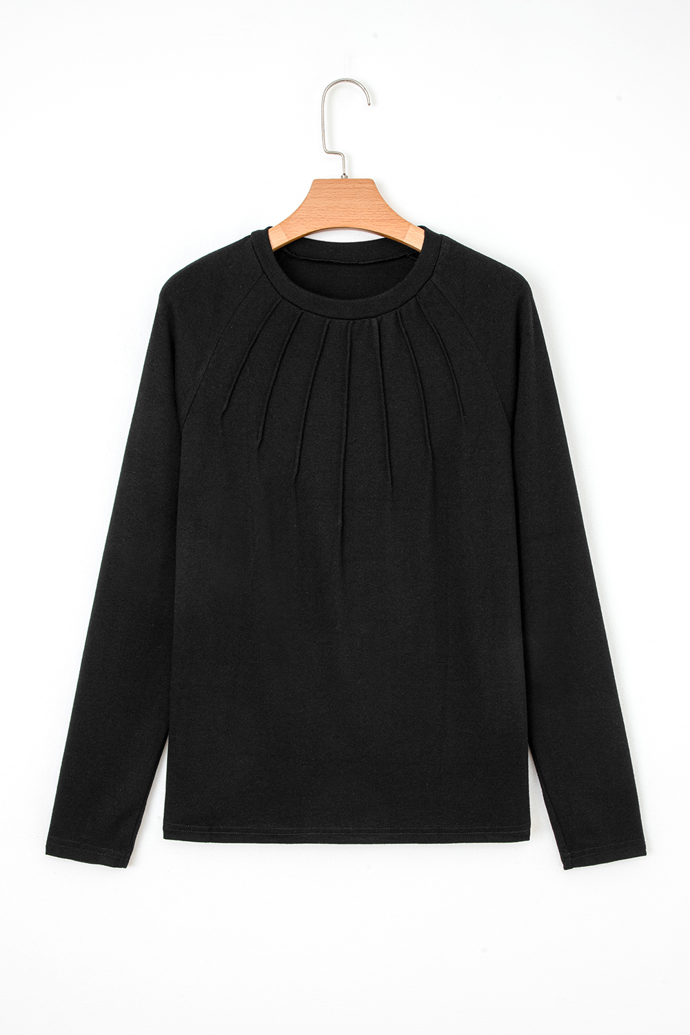Black Solid Color Seam Detail Raglan Long Sleeve Top view 5