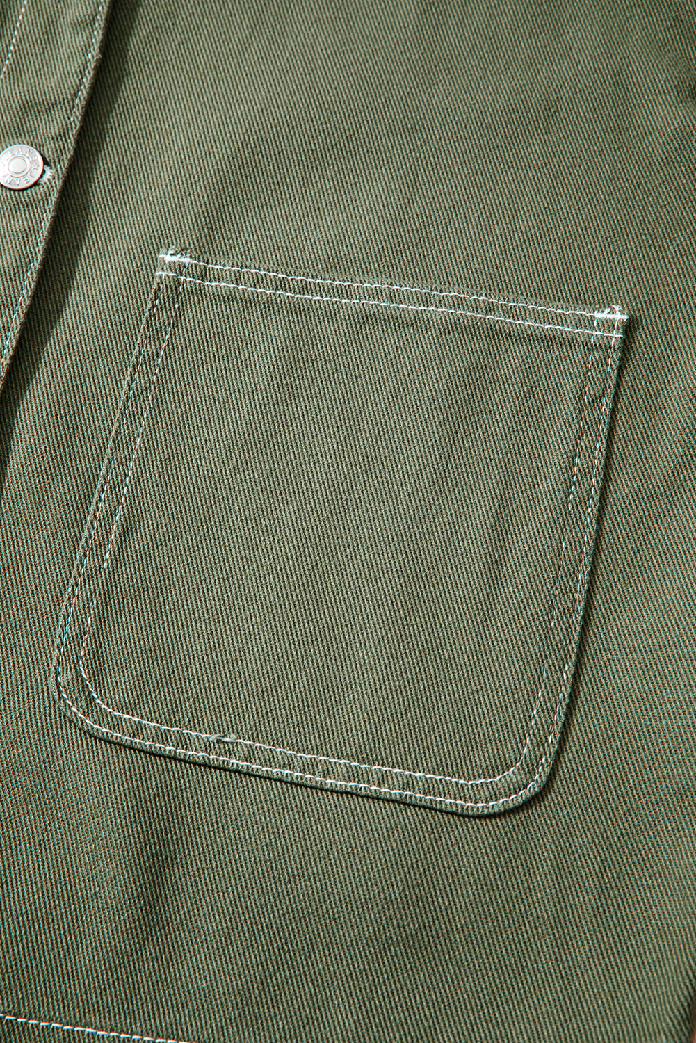 Smoke Green Patched Pocket Collared Button Front Boyfriend Denim Jacket view 18
