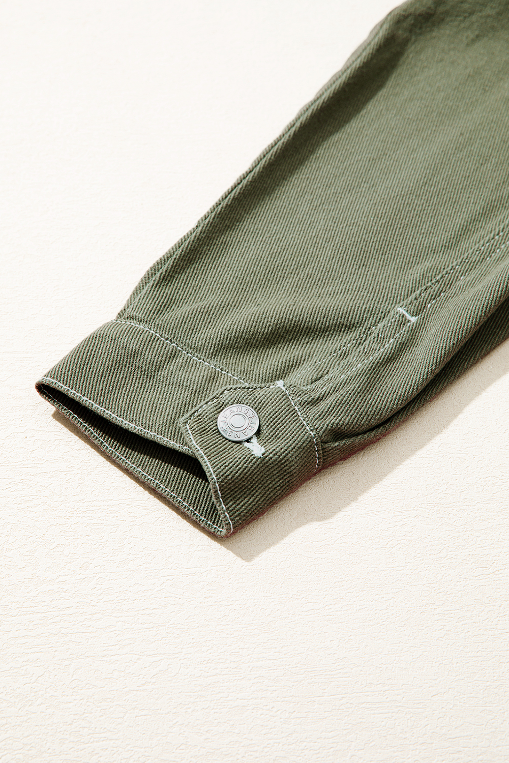 Smoke Green Patched Pocket Collared Button Front Boyfriend Denim Jacket view 17