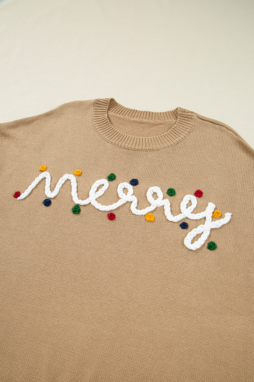 Smoke Gray Merry Colorful Dot Detail Christmas Drop Shoulder Sweater view 12