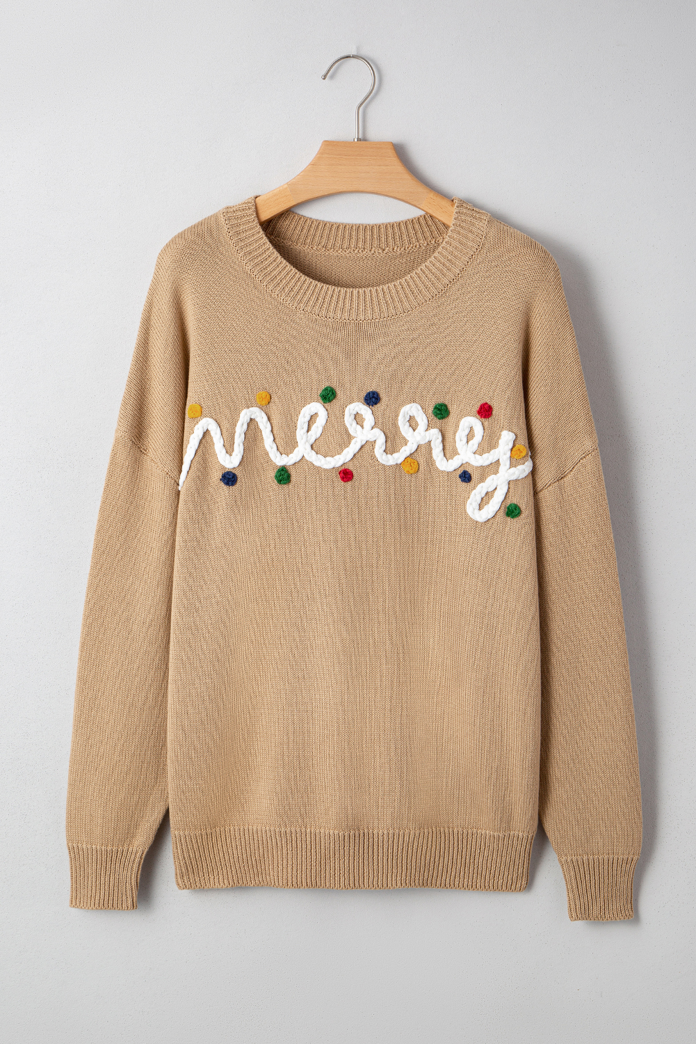 Smoke Gray Merry Colorful Dot Detail Christmas Drop Shoulder Sweater view 9