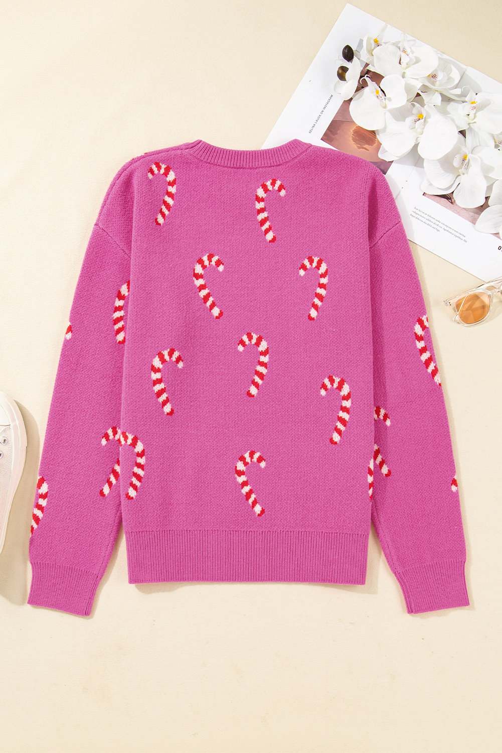 Sachet Pink Christmas Candy Cane Holiday Drop Shoulder Sweater view 18
