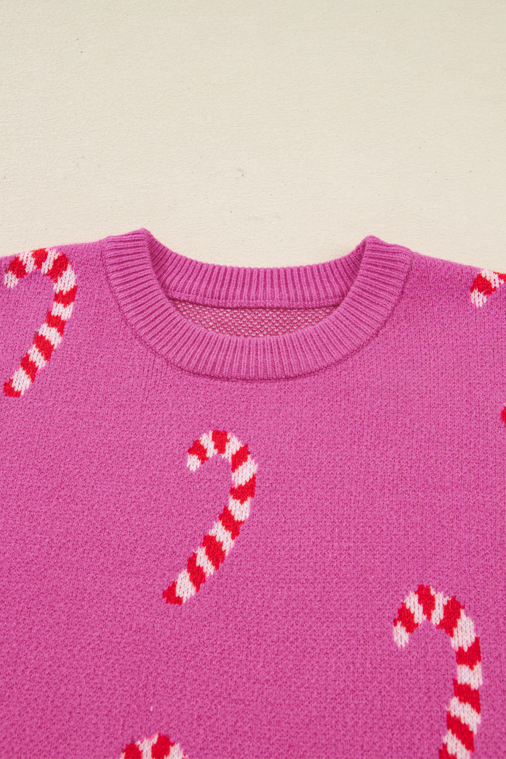 Sachet Pink Christmas Candy Cane Holiday Drop Shoulder Sweater view 21