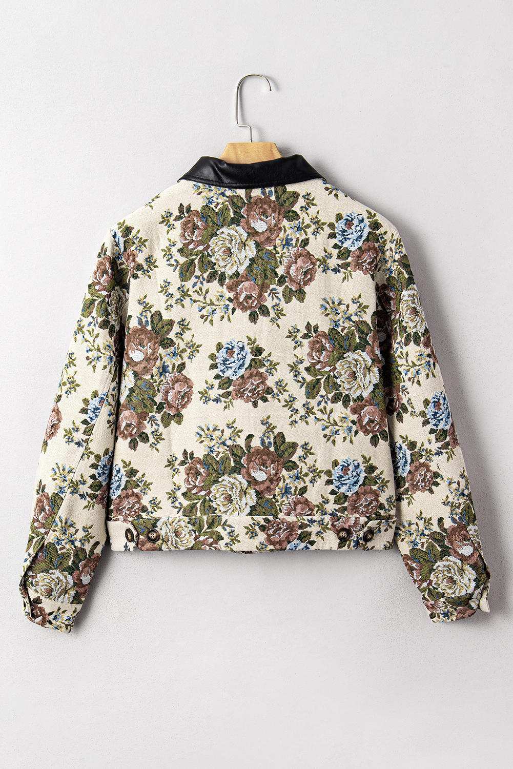 Khaki Floral Print Zip Up Contrast Collared Jacket view 10