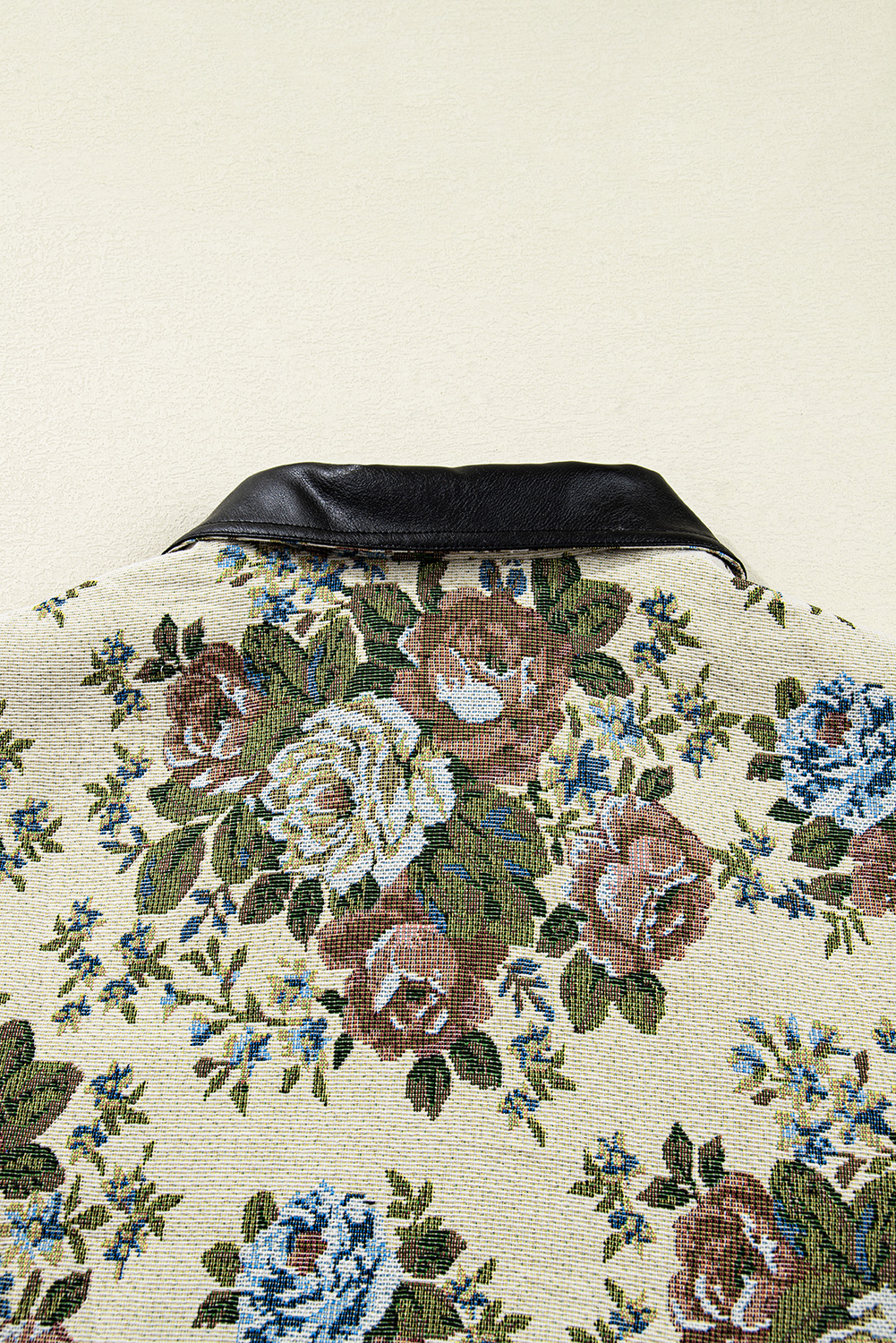 Khaki Floral Print Zip Up Contrast Collared Jacket view 12